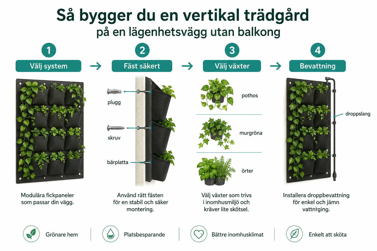 Vertikal trädgård i en etta: Skapa en levande växtvägg utan balkong 1 Bästa växter för en vertikal trädgård i en liten lägenhet