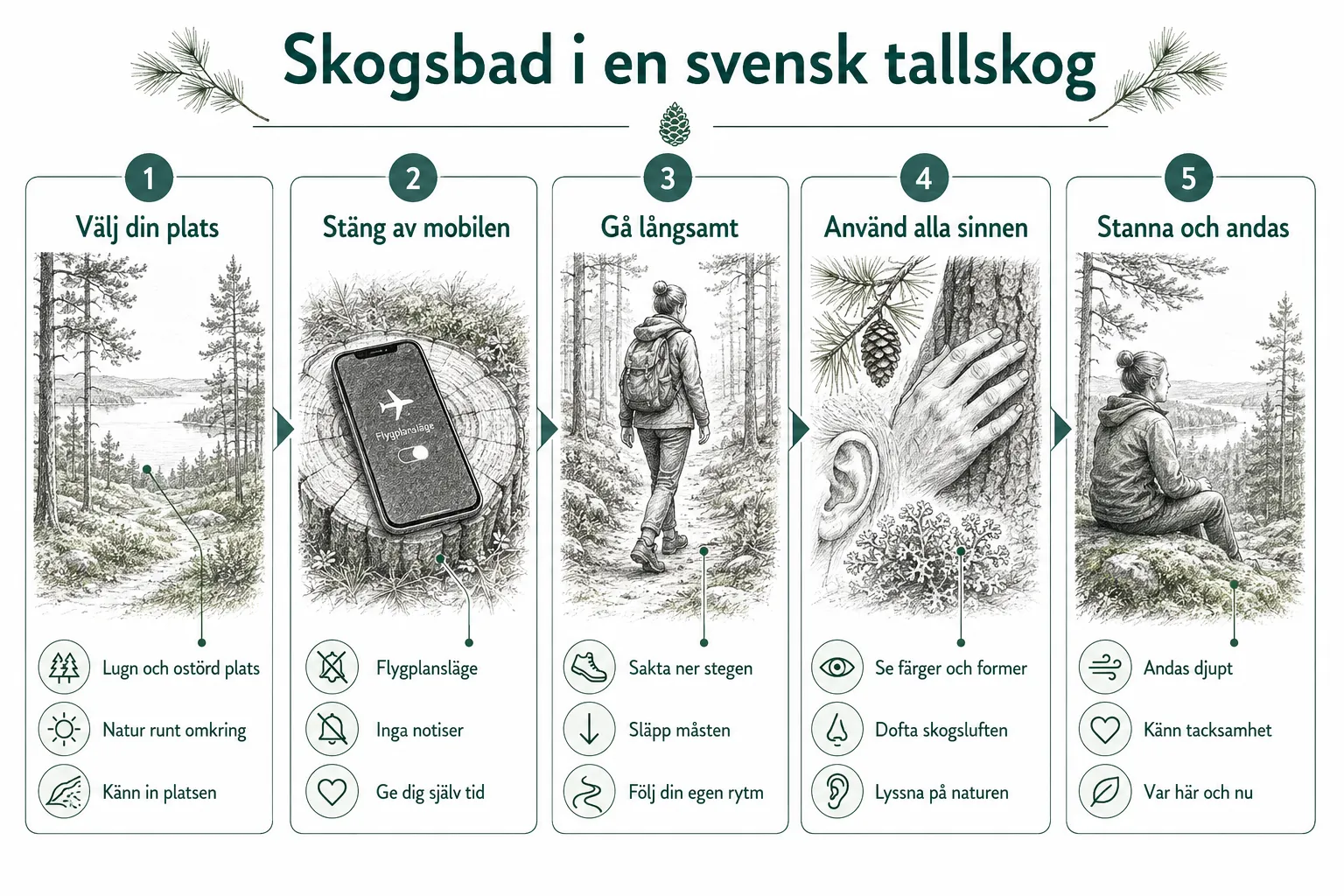 Skogsbad på svenska: Så praktiserar du Shinrin-yoku i din lokala tallskog 1 Hur du praktiserar skogsbad i en svensk tallskog, steg för steg