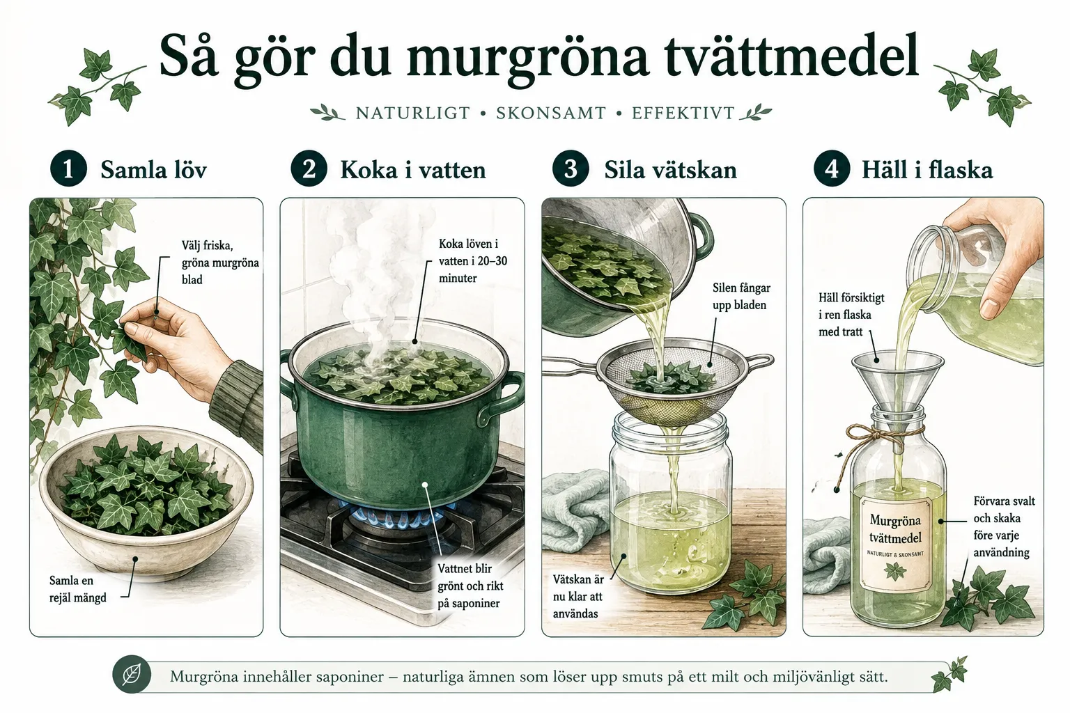 Gör eget flytande tvättmedel av murgröna: En hållbar hushållshack 1 Hur gör man flytande tvättmedel av murgröna steg för steg