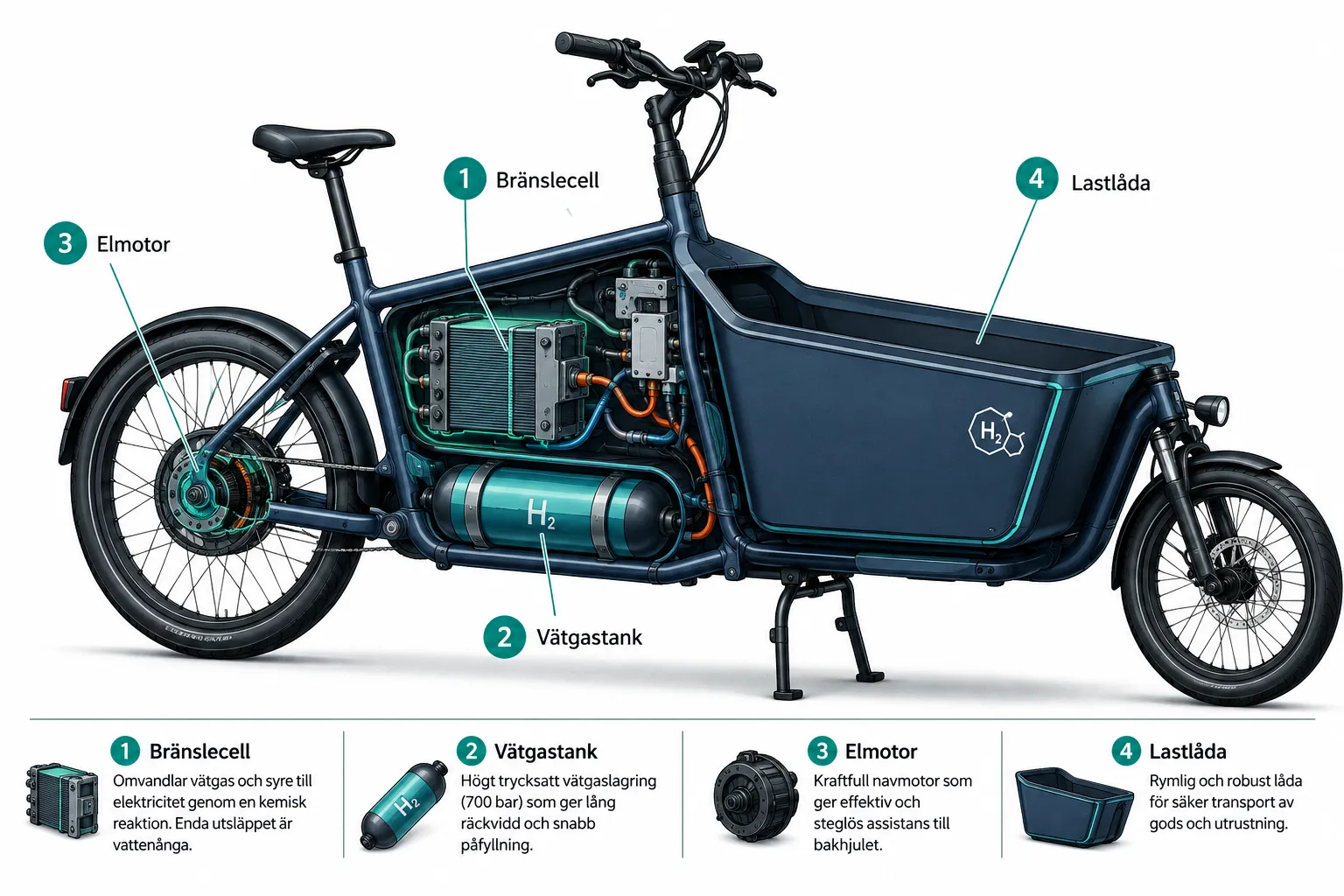 Vätgasdrivna lastcyklar: Sista milen-leveranser utan räckviddsångest 1 Vad är vätgasdrivna lastcyklar och hur fungerar de?