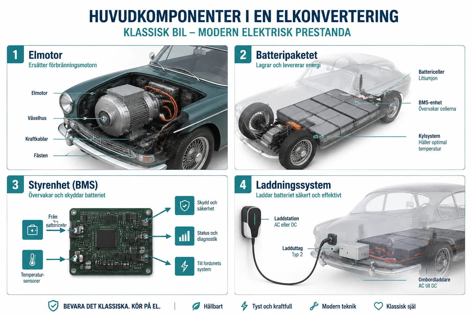 Vilka komponenter behöver du för en EV-konvertering av en klassisk bil?